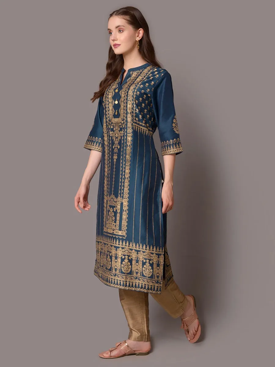 Women Blue Ornamental Printed Kurta