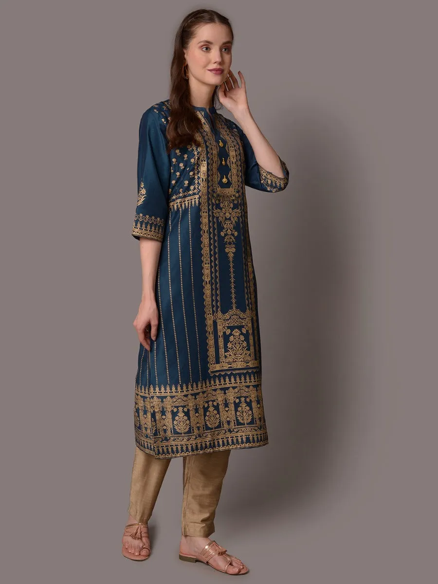 Women Blue Ornamental Printed Kurta