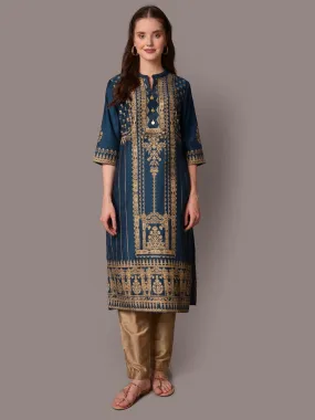 Women Blue Ornamental Printed Kurta