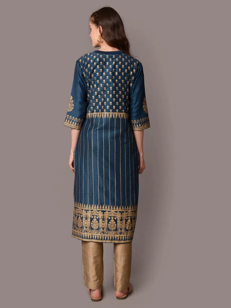 Women Blue Ornamental Printed Kurta