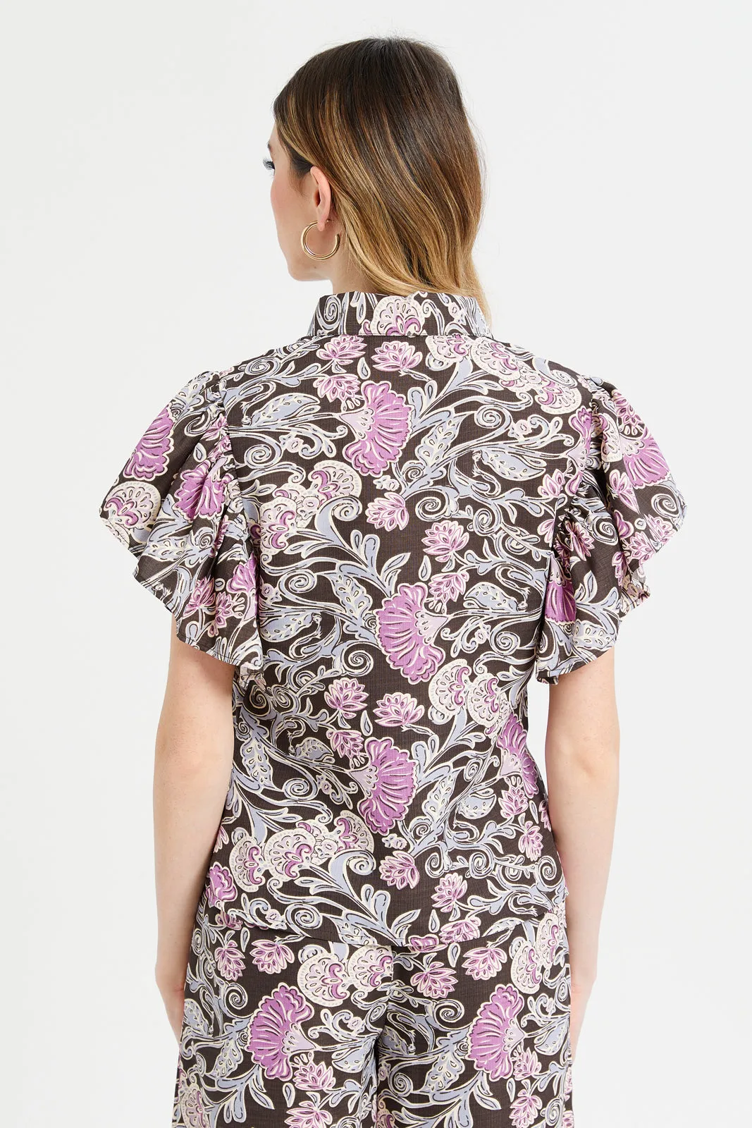 Women Brown And Lilac Printed Blouse