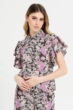 Women Brown And Lilac Printed Blouse