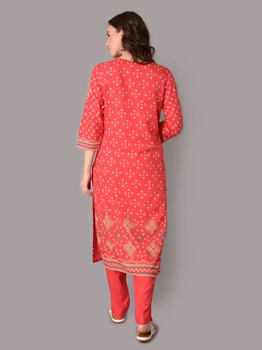 Women Fuchsia Ornamental Printed Kurta Trouser Dupatta