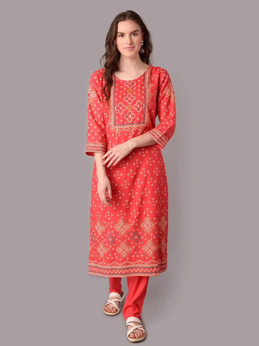 Women Fuchsia Ornamental Printed Kurta Trouser Dupatta