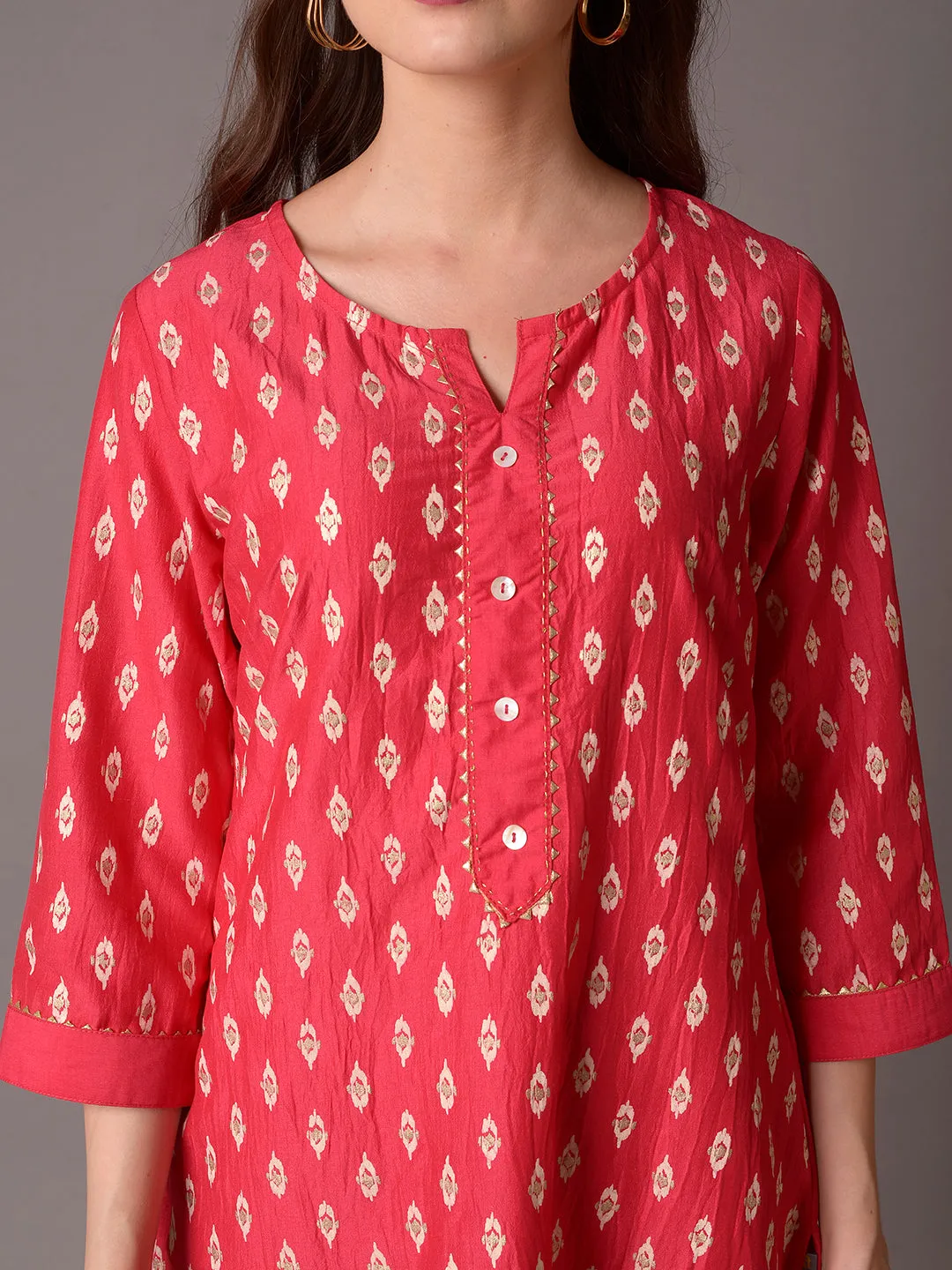 Women Fuchsia Ornamental Printed Kurta With Trouser