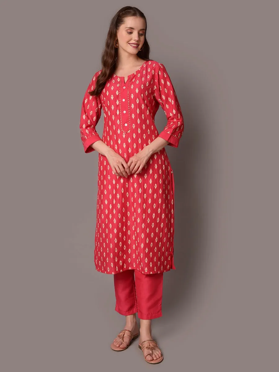 Women Fuchsia Ornamental Printed Kurta With Trouser