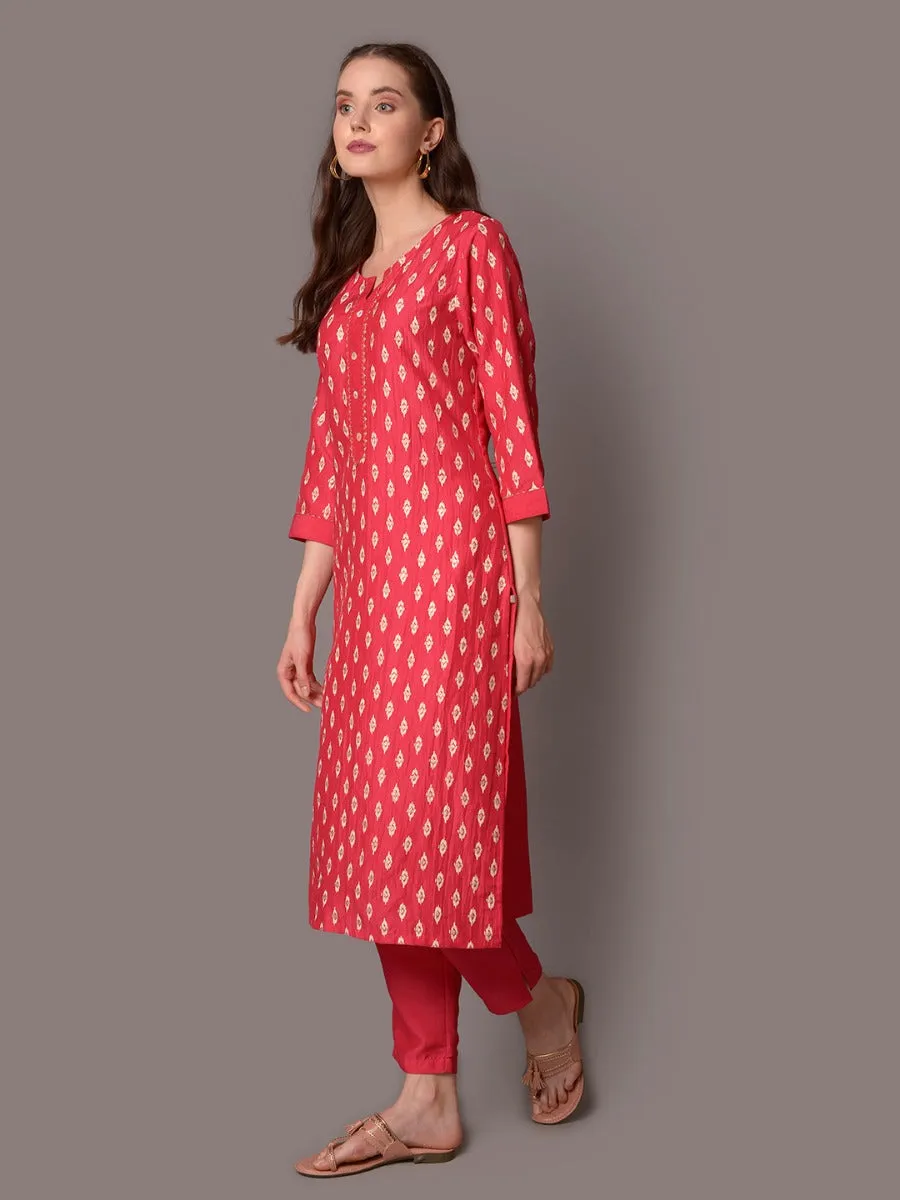 Women Fuchsia Ornamental Printed Kurta With Trouser