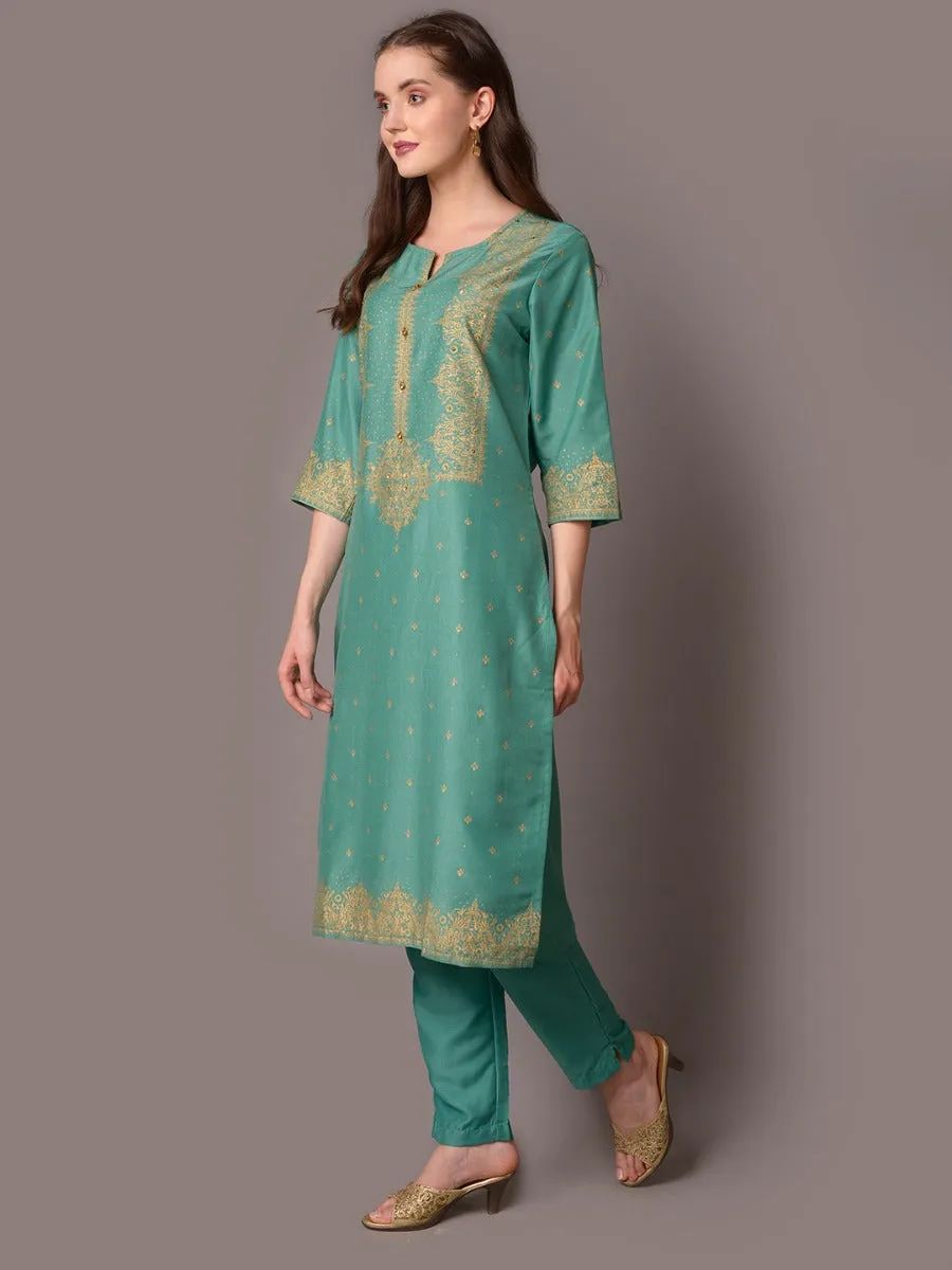 Women Green Ornamental Kurta With Trouser