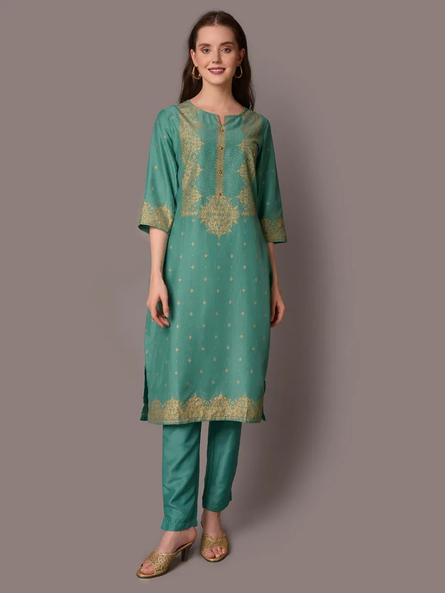 Women Green Ornamental Kurta With Trouser