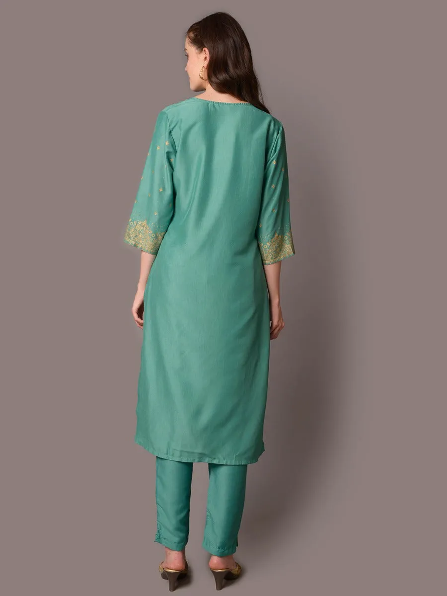 Women Green Ornamental Kurta With Trouser