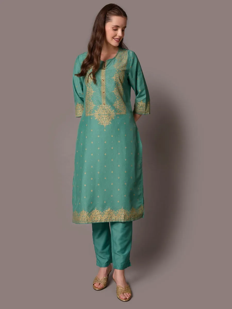 Women Green Ornamental Kurta With Trouser