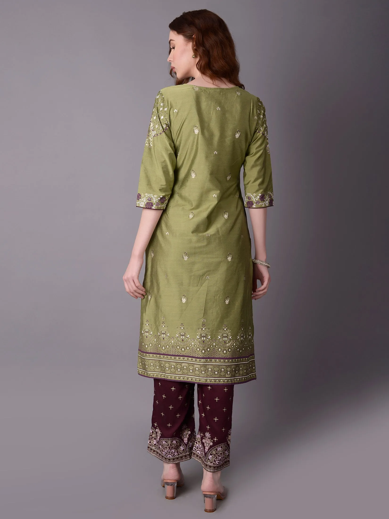 Women Green Ornamental Printed Kurta Salwar Dupatta