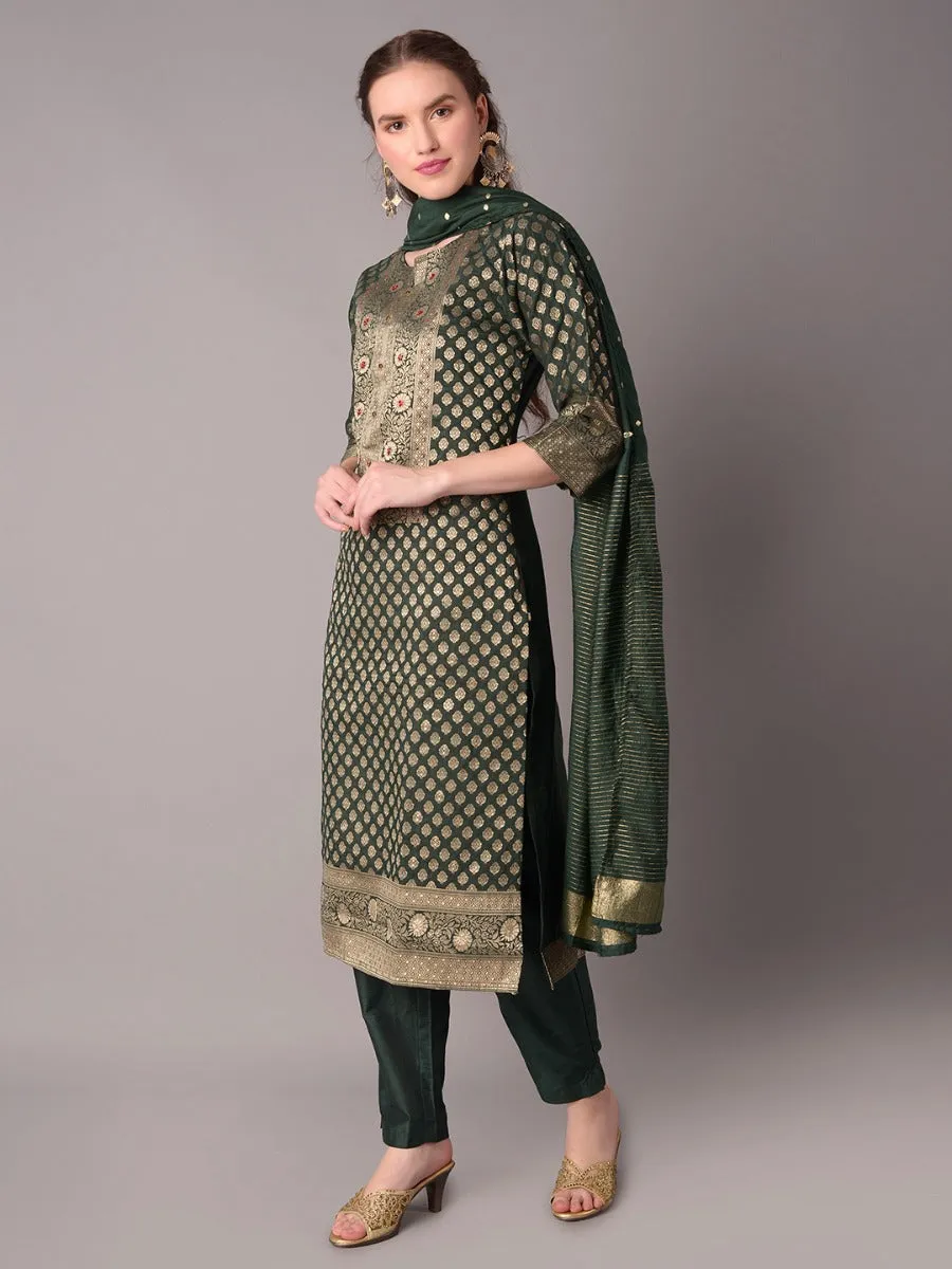 Women Green Ornamental Printed Kurta Trouser Dupatta