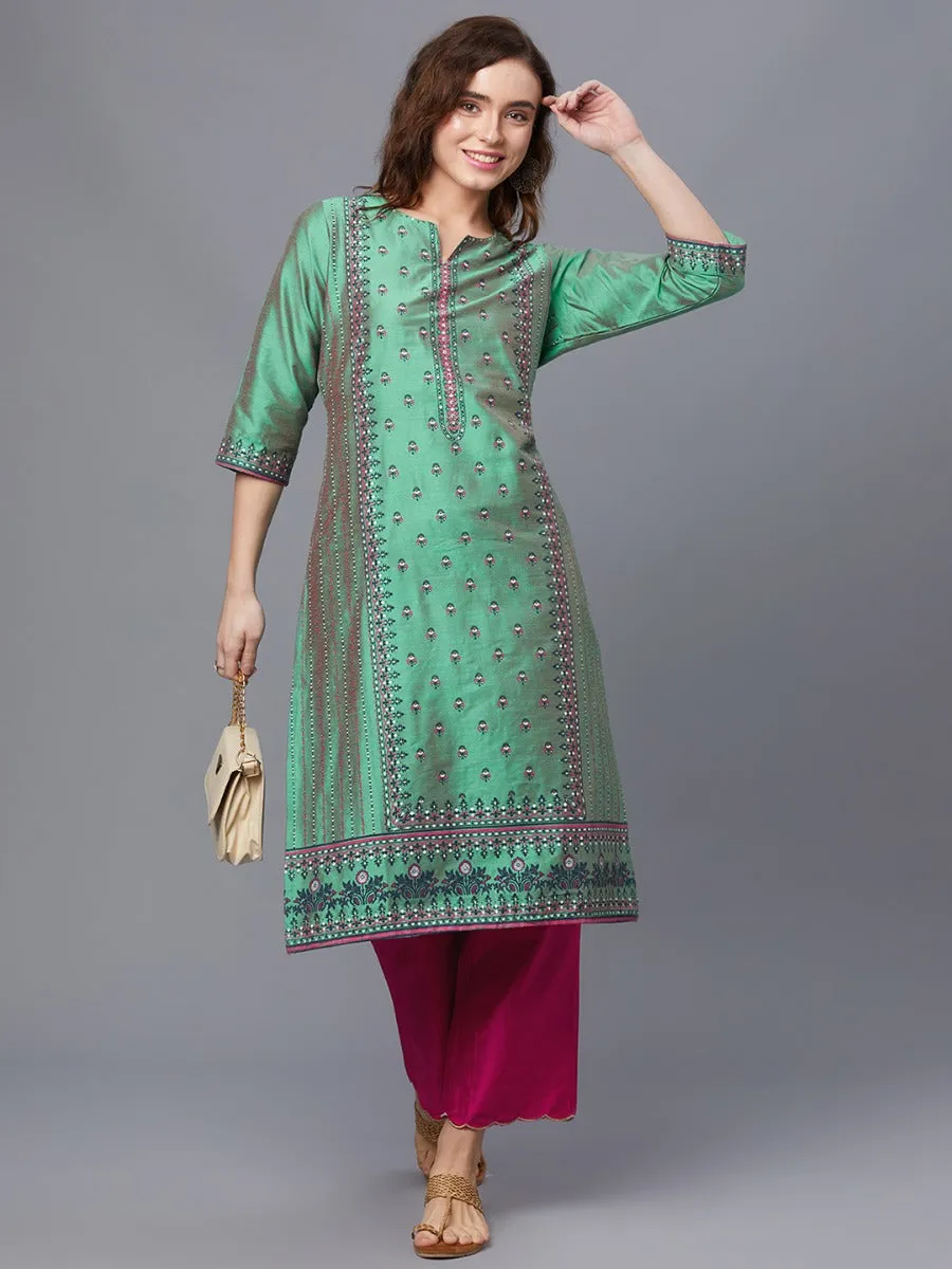 Women Green Printed Kurta With Trouser