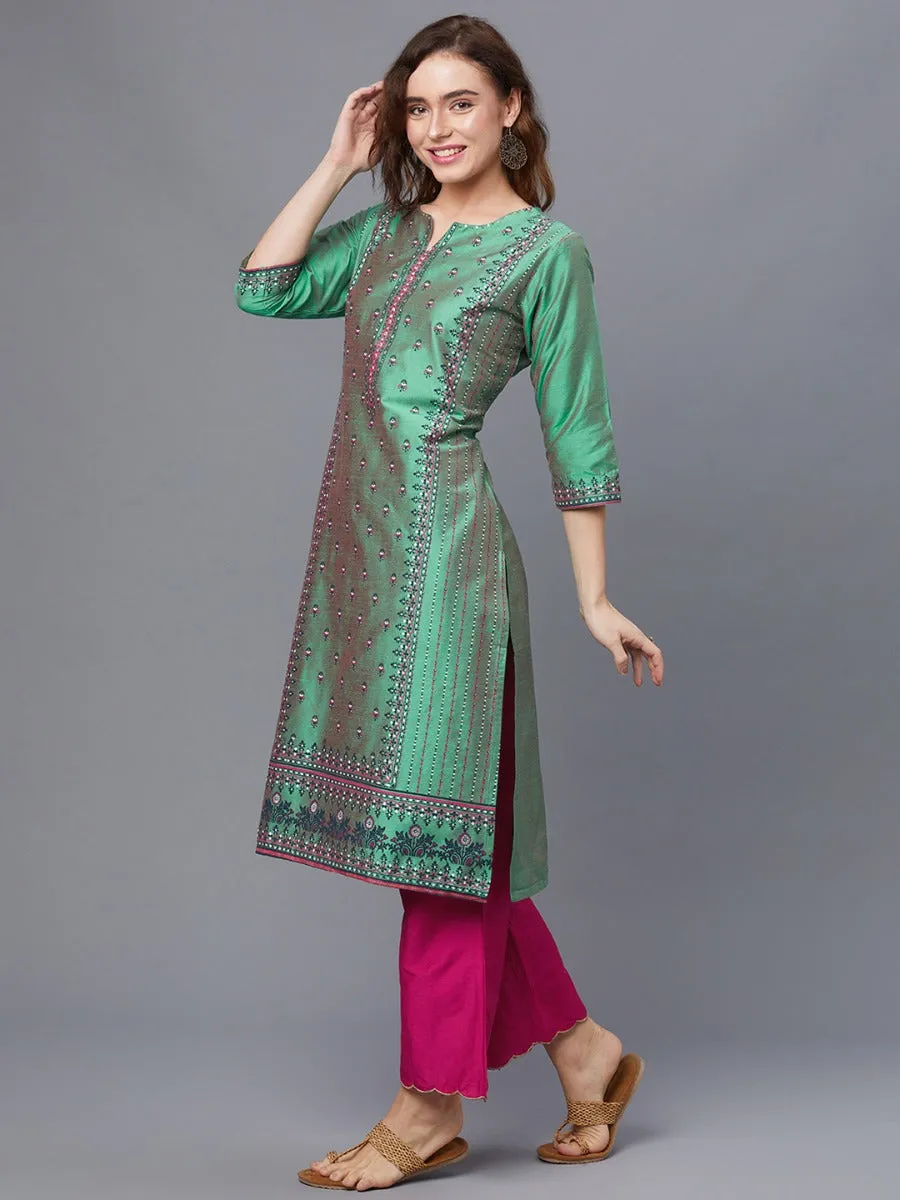 Women Green Printed Kurta With Trouser