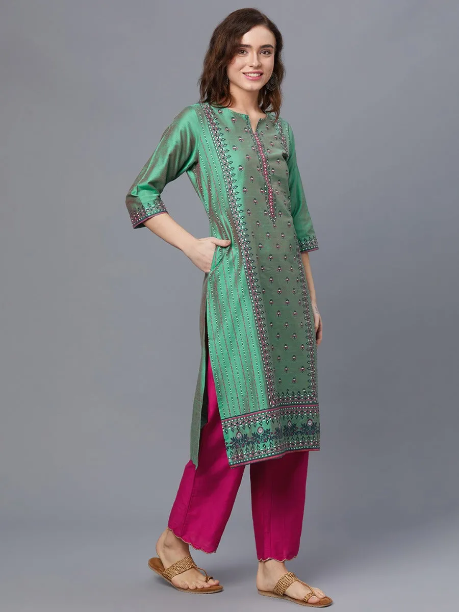 Women Green Printed Kurta With Trouser