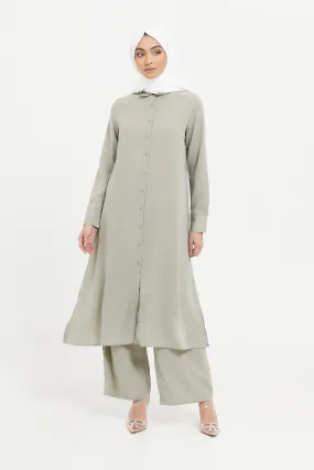 Women Grey Shirt Collar Long Dress