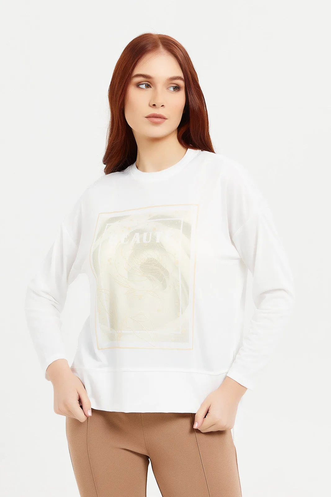 Women Ivory Long Sleeve T-Shirt