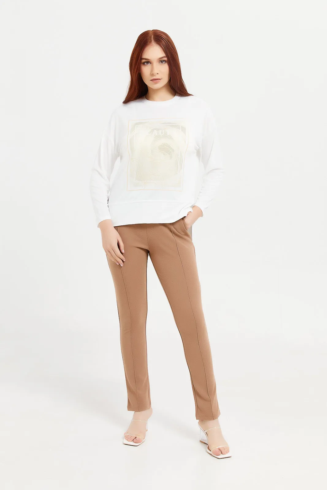 Women Ivory Long Sleeve T-Shirt