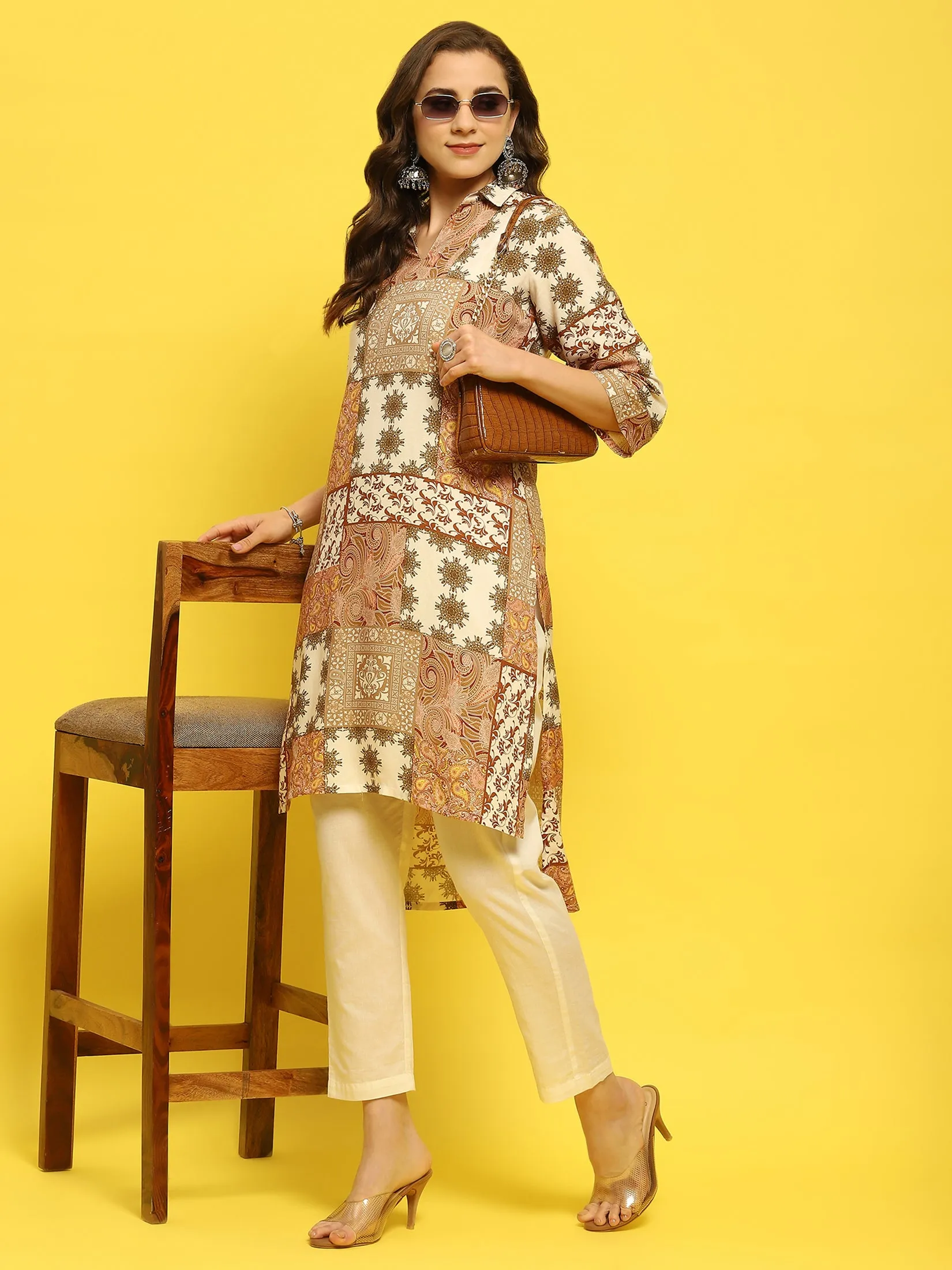 Women Liva Rayon Multicolor Ornamental Print Kurta