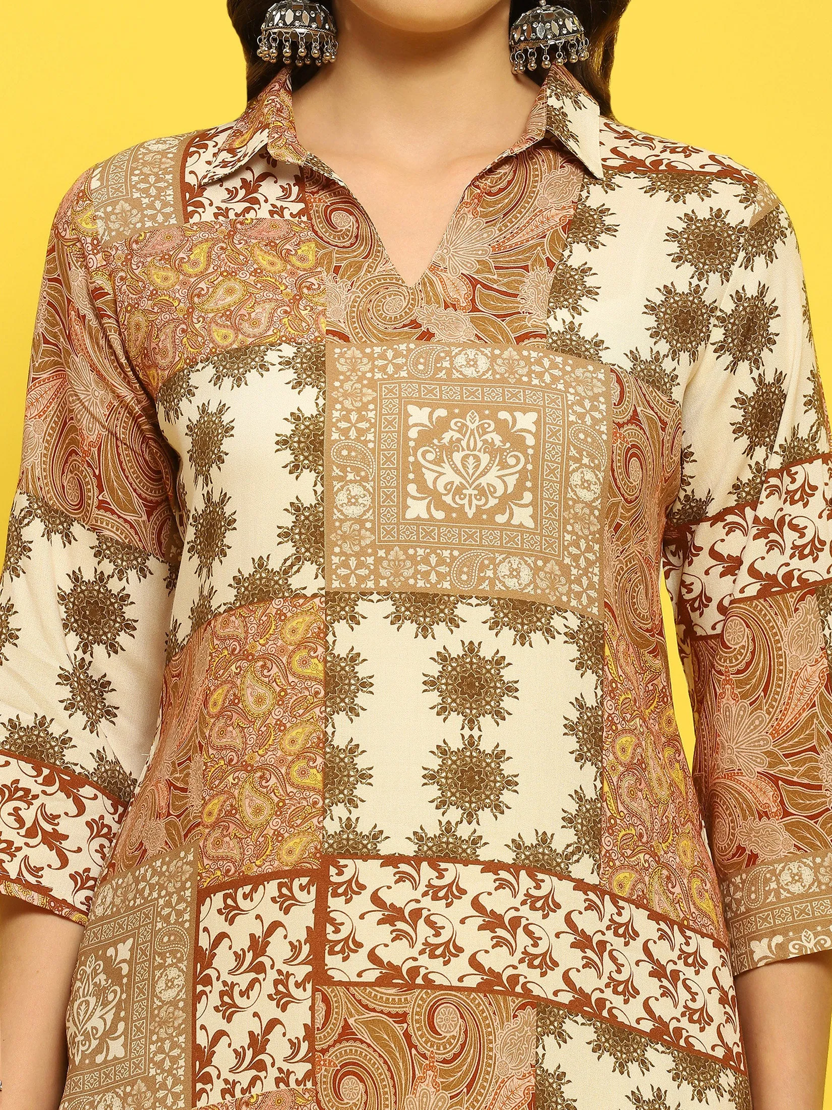 Women Liva Rayon Multicolor Ornamental Print Kurta