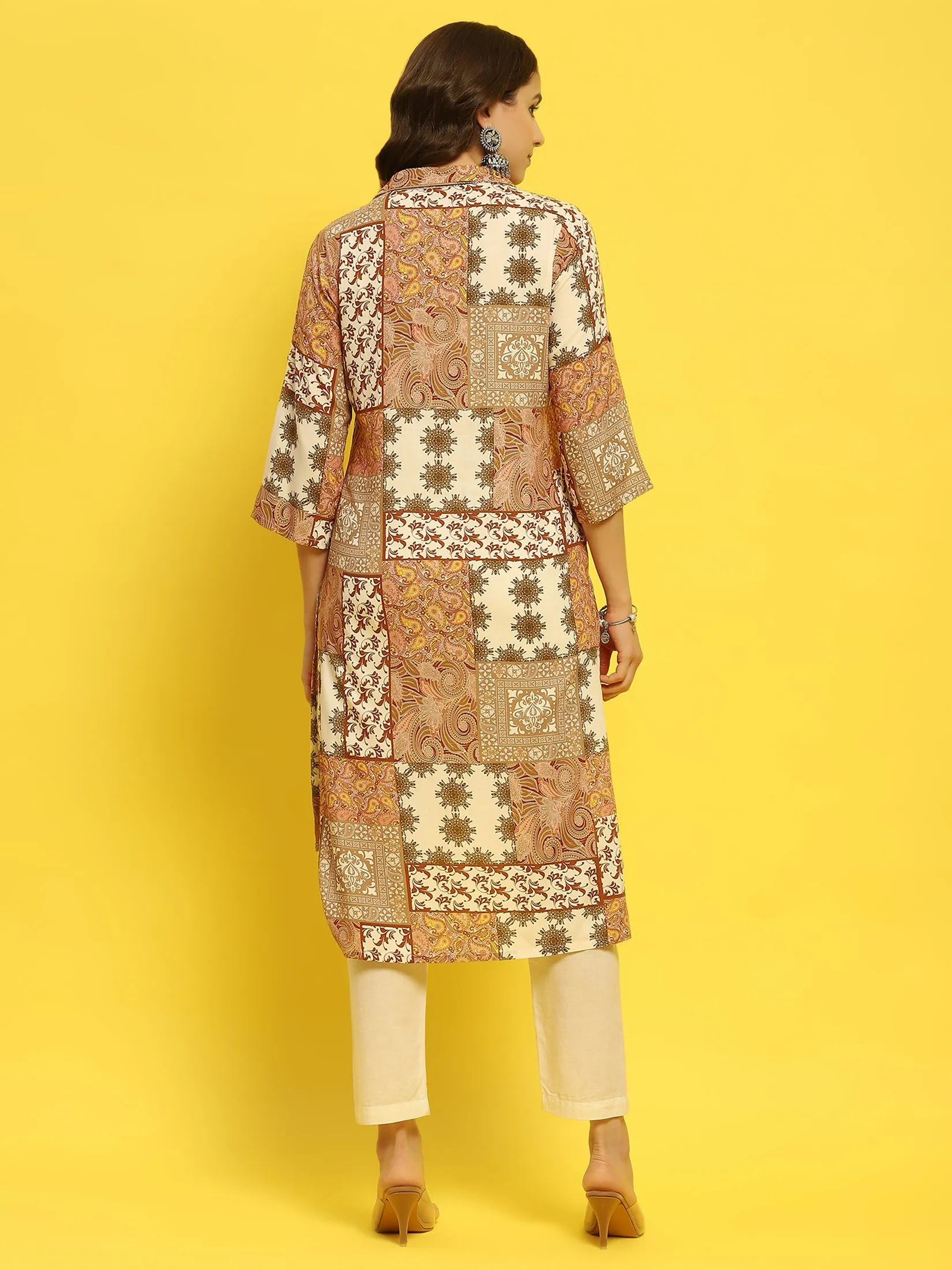 Women Liva Rayon Multicolor Ornamental Print Kurta