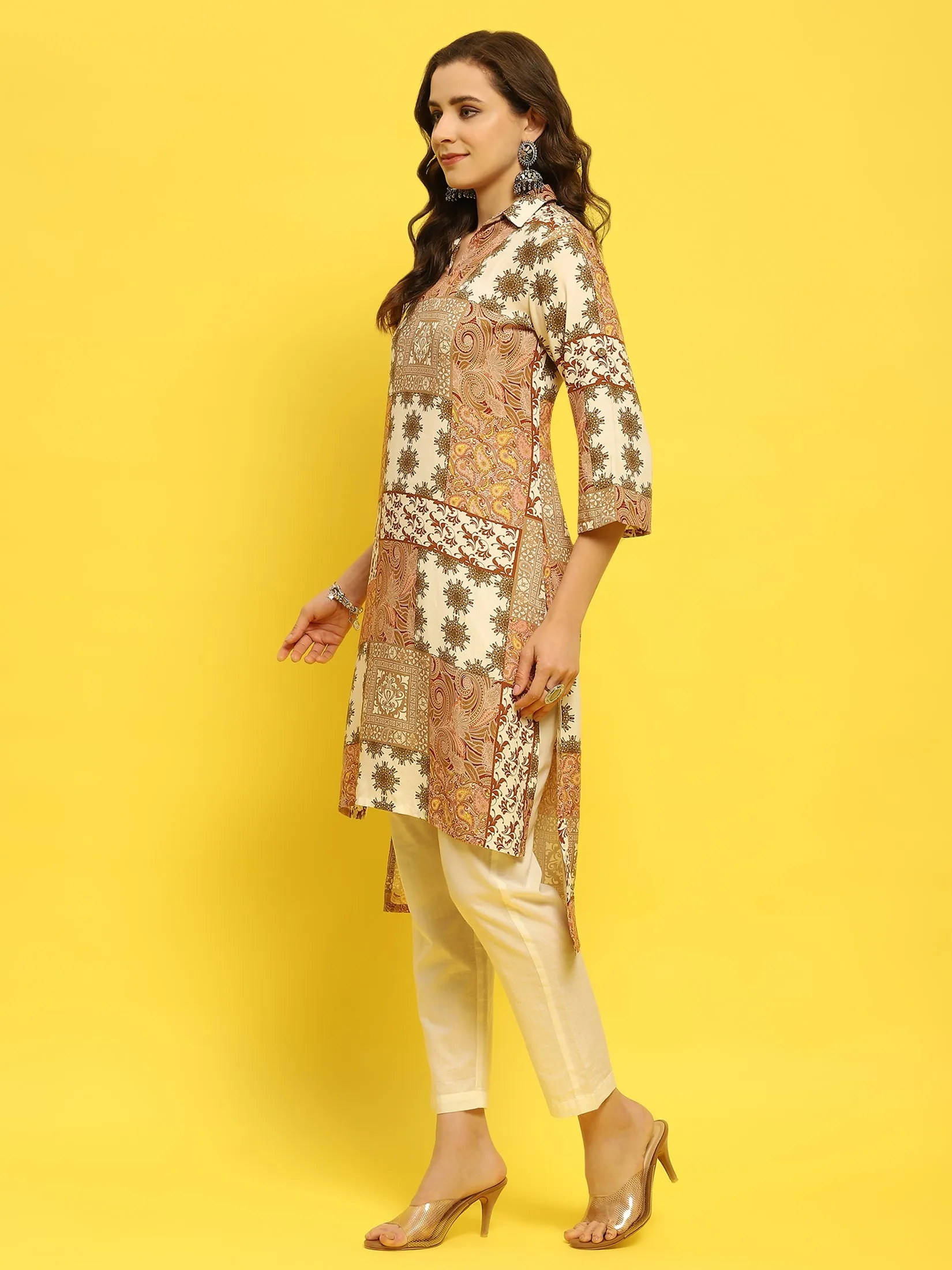 Women Liva Rayon Multicolor Ornamental Print Kurta