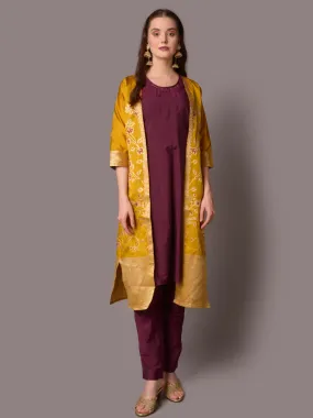 Women Mustard Ornamental Printed Kurta Trouser Jacket