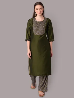 Women Olive Kurta With Trouser