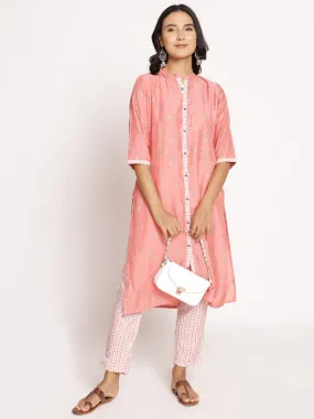 Women Peach Ornamental Printed Kurta With Trouser