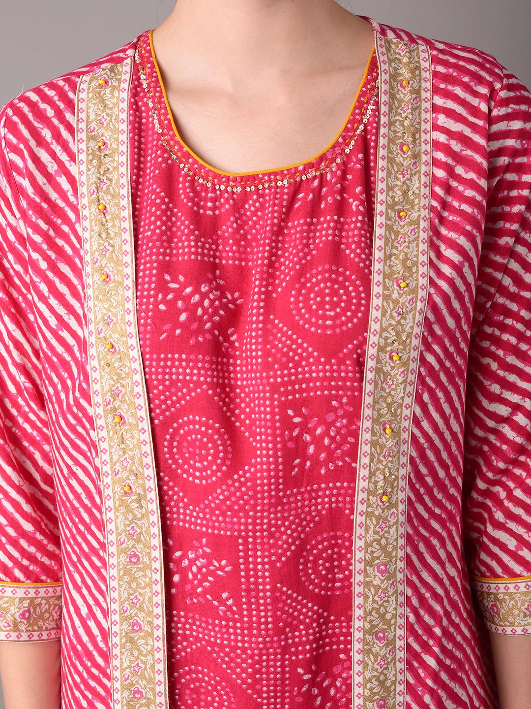 Women Pink Kurta Trouser With Jacket