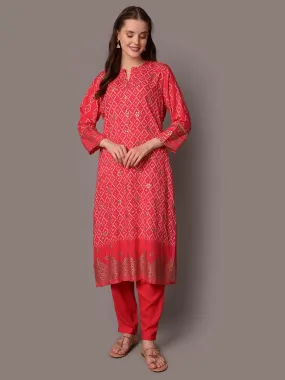 Women Pink Mandarin Collar Kurta With Trouser