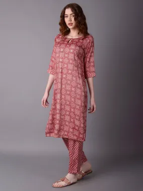 Women Pink Ornamental Print Kurta With Trouser