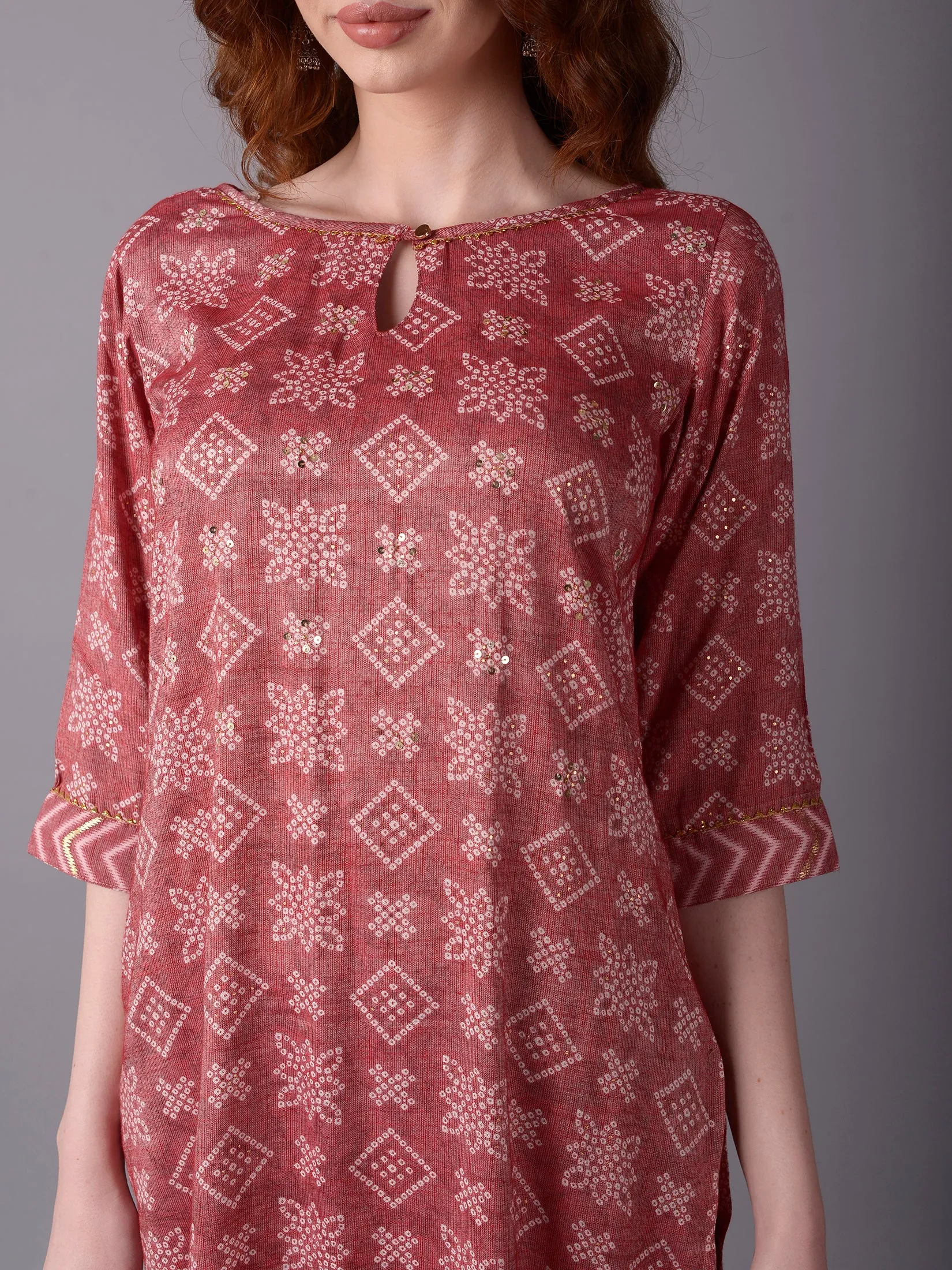 Women Pink Ornamental Print Kurta With Trouser