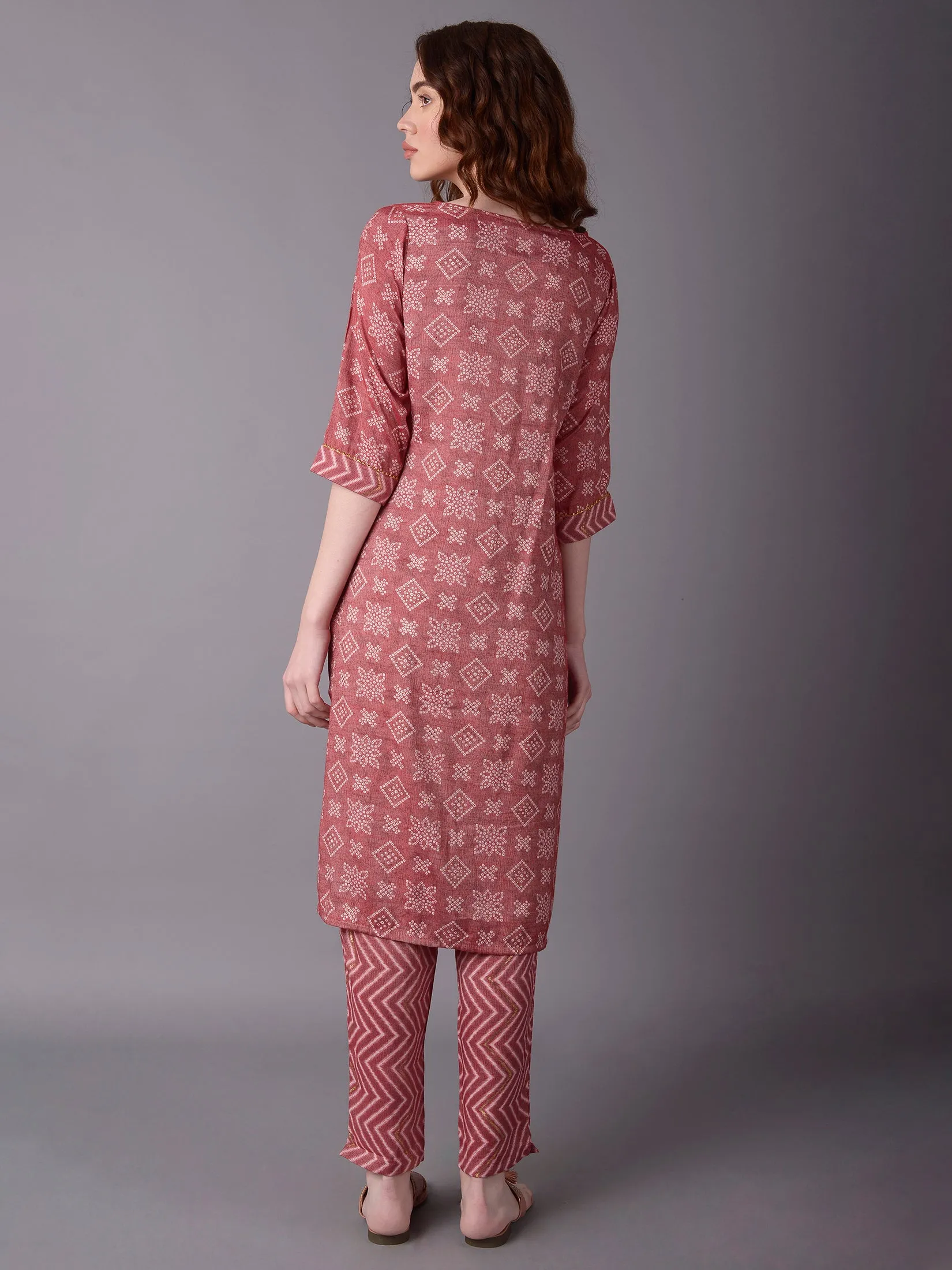 Women Pink Ornamental Print Kurta With Trouser