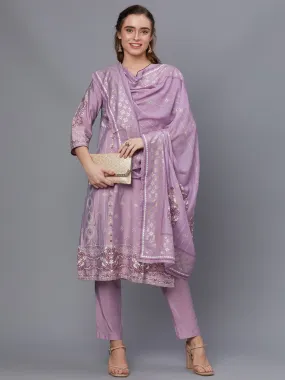 Women Purple Kurta Trouser Dupatta