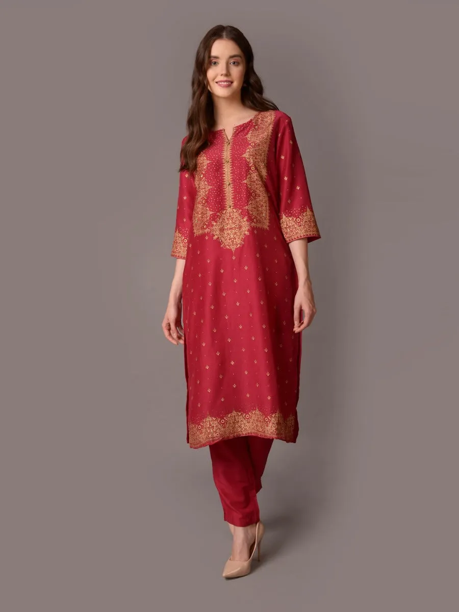 Women Purple Ornamental Kurta With Trouser