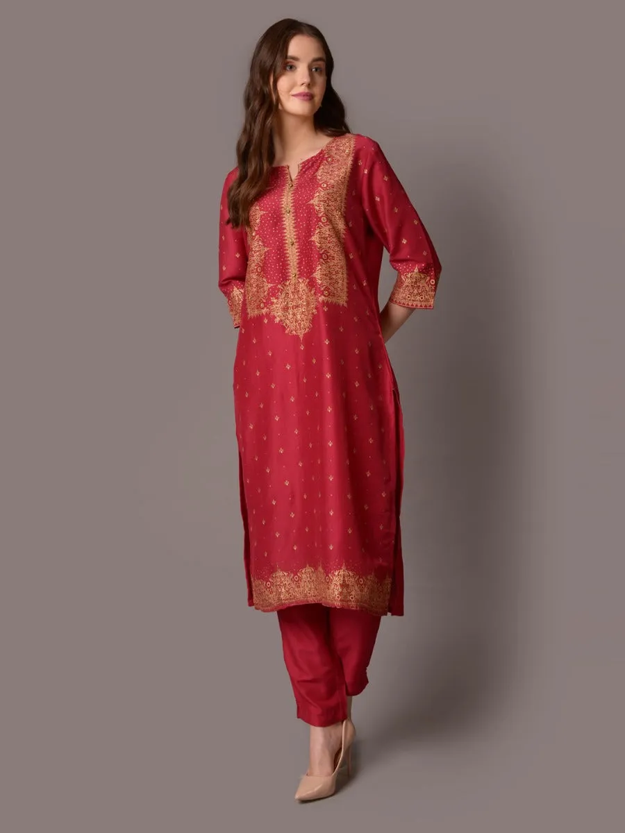 Women Purple Ornamental Kurta With Trouser