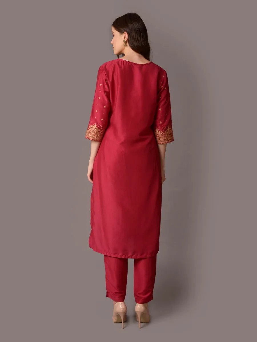 Women Purple Ornamental Kurta With Trouser