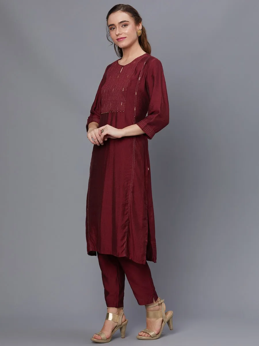 Women Purple Solid Kurta Trouser With Dupatta