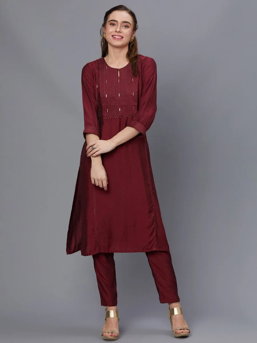 Women Purple Solid Kurta Trouser With Dupatta