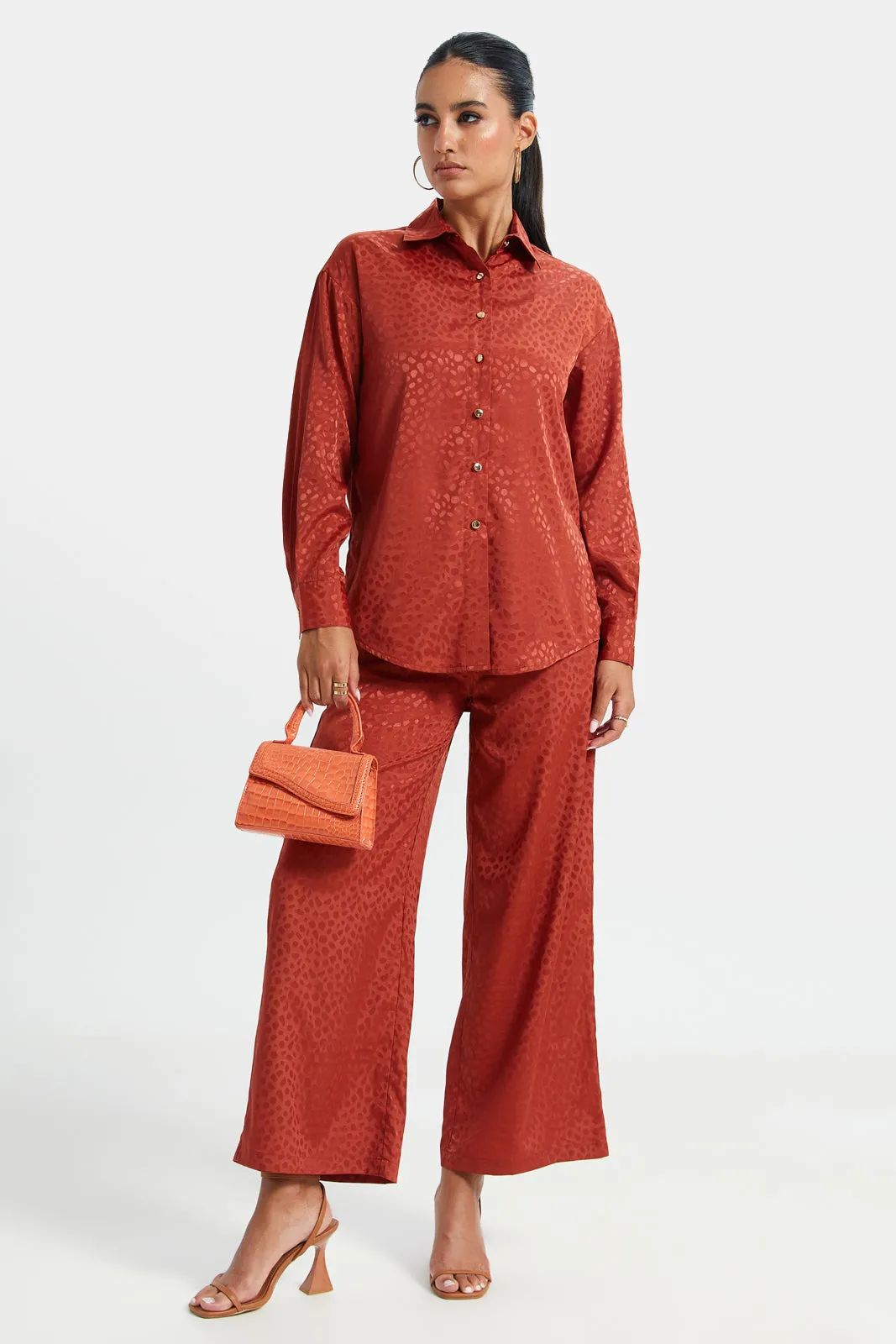 Women Red Jacquard Trousers