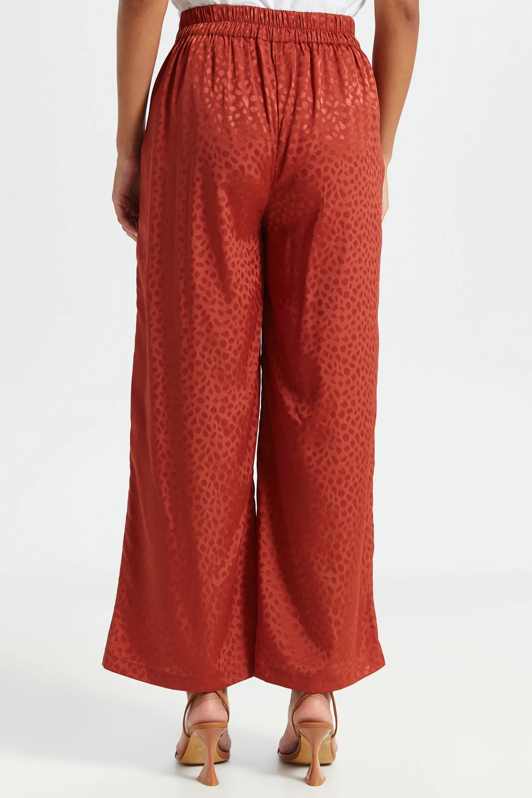 Women Red Jacquard Trousers