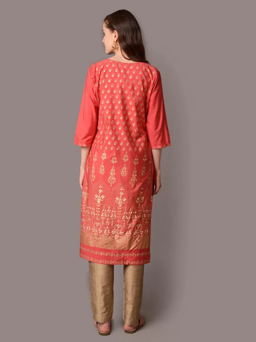 Women Red Ornamental Print Kurta