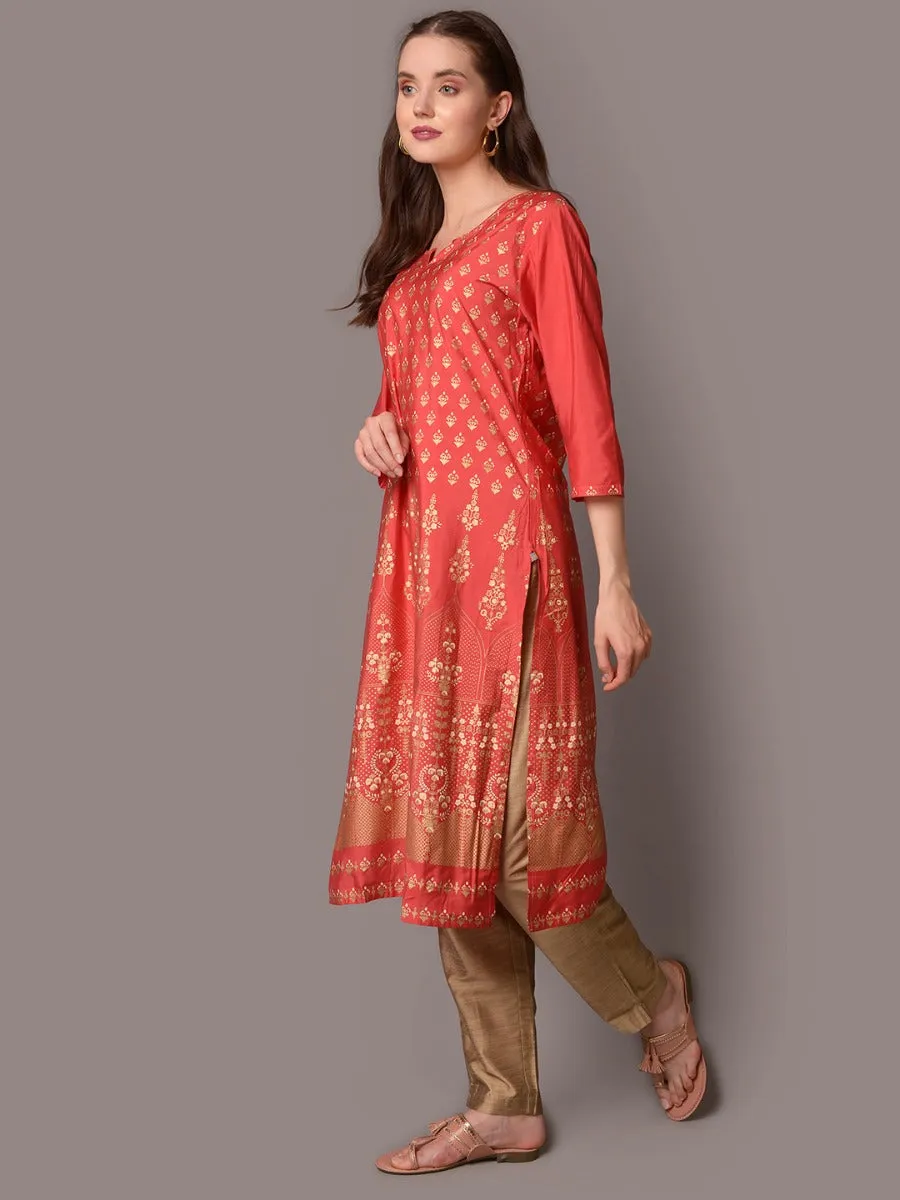 Women Red Ornamental Print Kurta