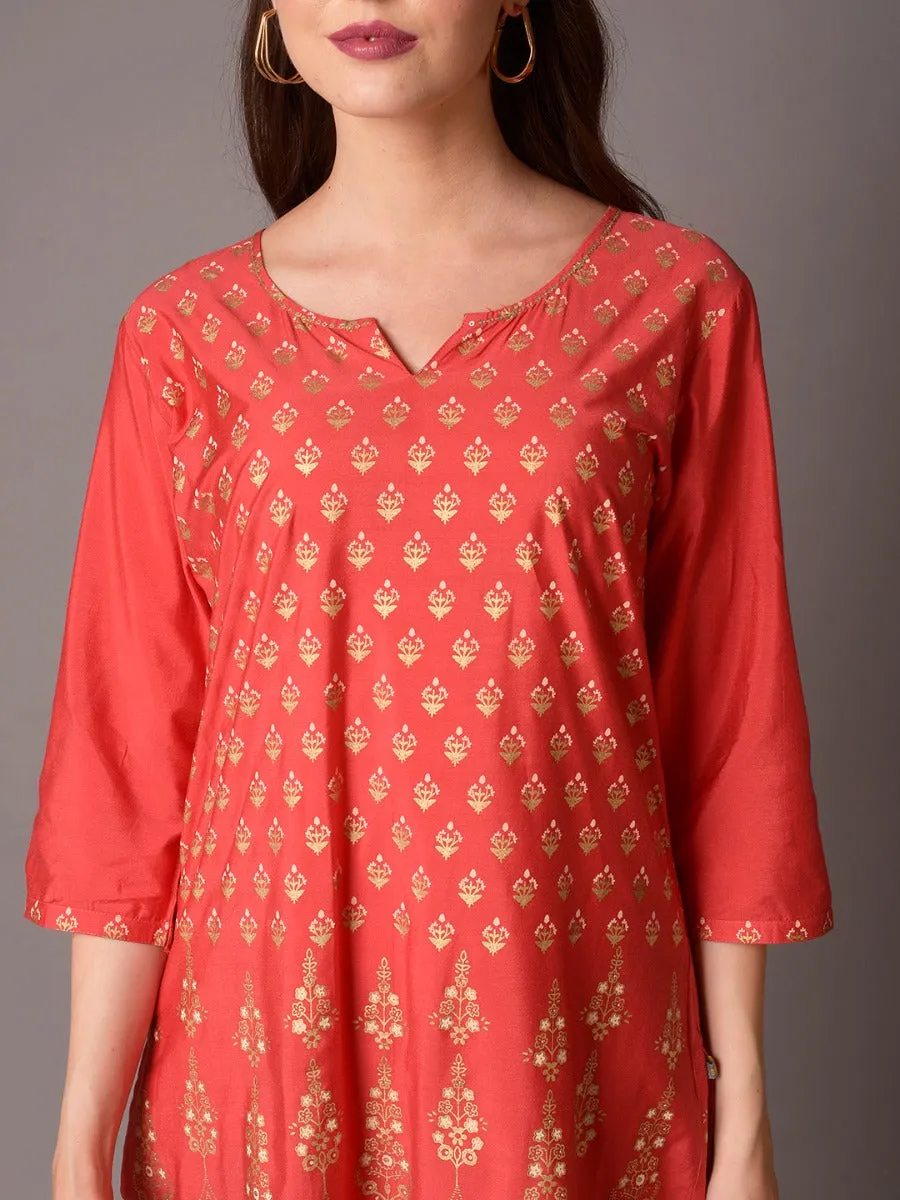 Women Red Ornamental Print Kurta