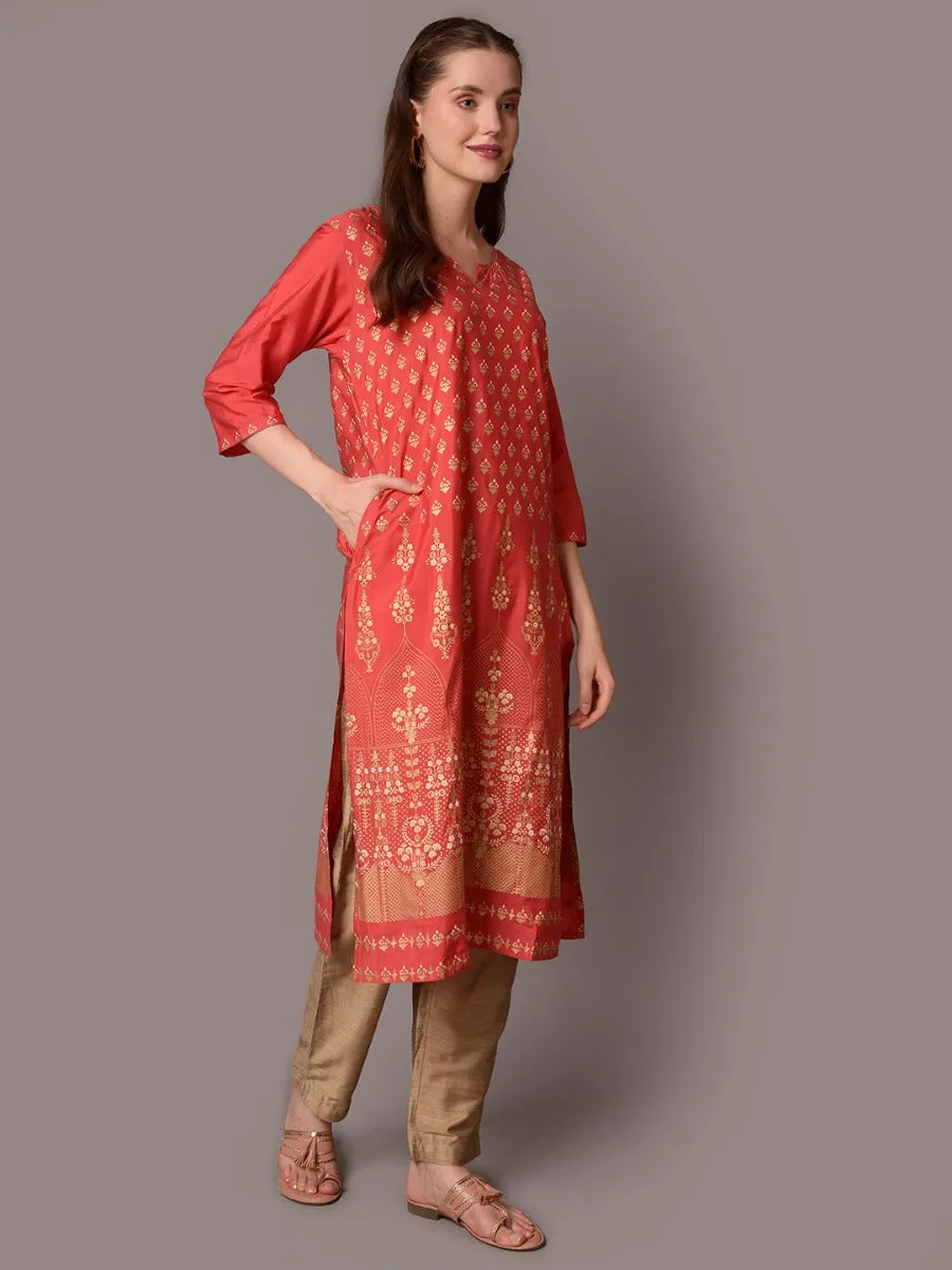 Women Red Ornamental Print Kurta