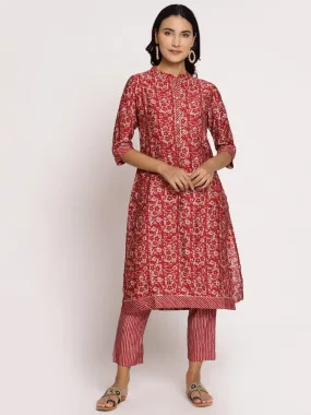 Women Red Straight Kurta With Trouser