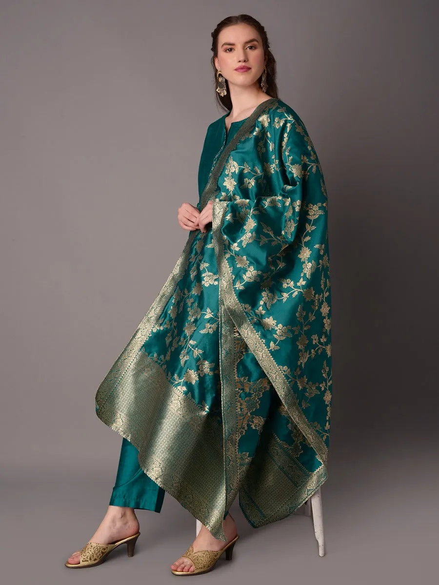 Women Teal Kurta Trouser Dupatta