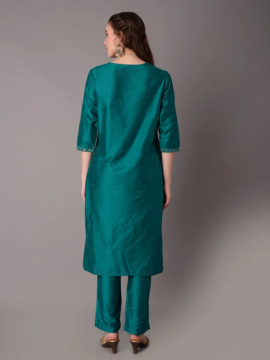 Women Teal Kurta Trouser Dupatta